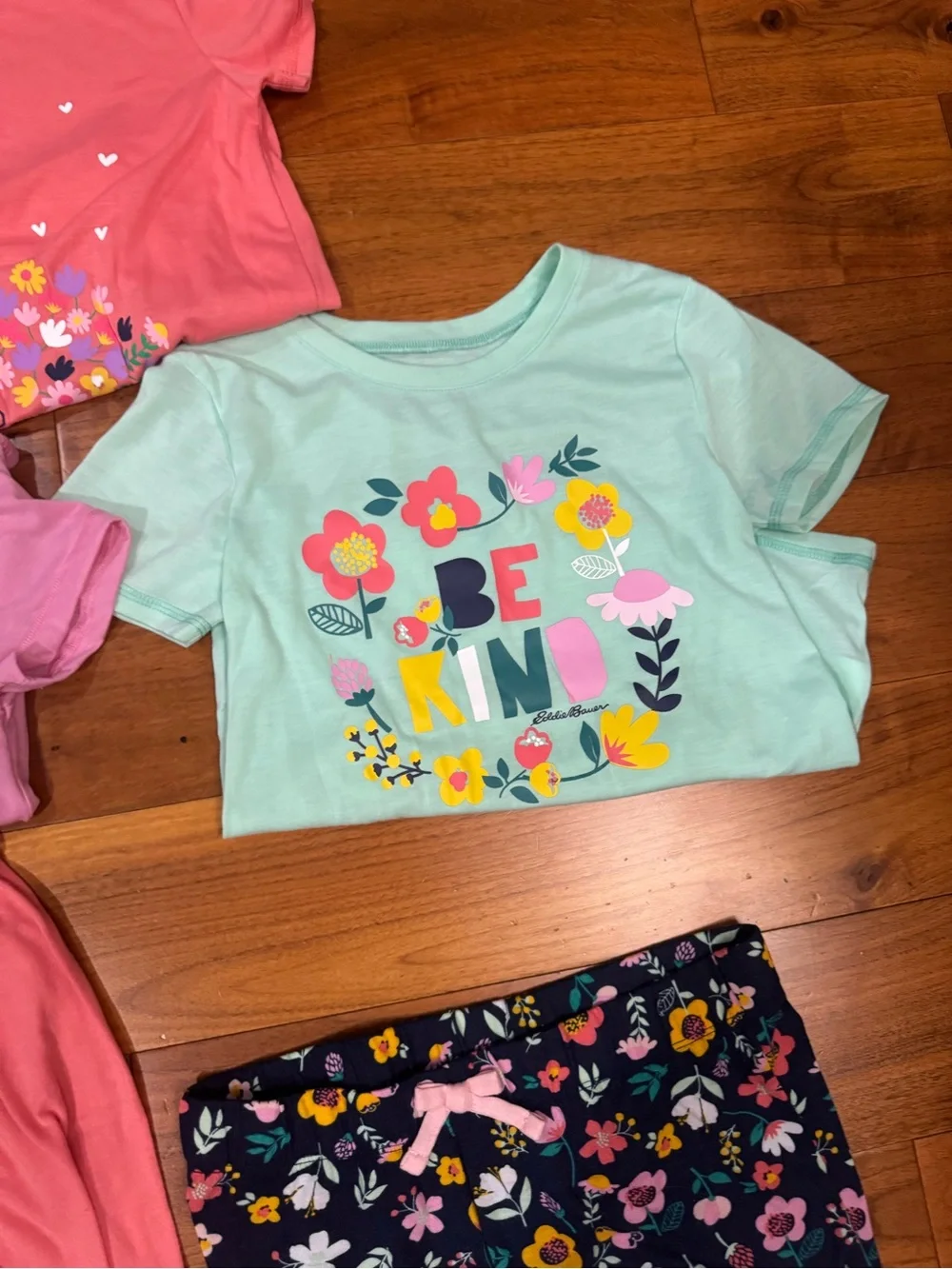 Eddie Bauer Pink & Mint Floral 'Be Kind' 6 Piece Kids Pajama Set- size 10/12